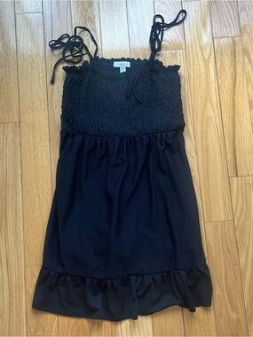 Topshop Smocked Black Sundress with Ruffle Hem